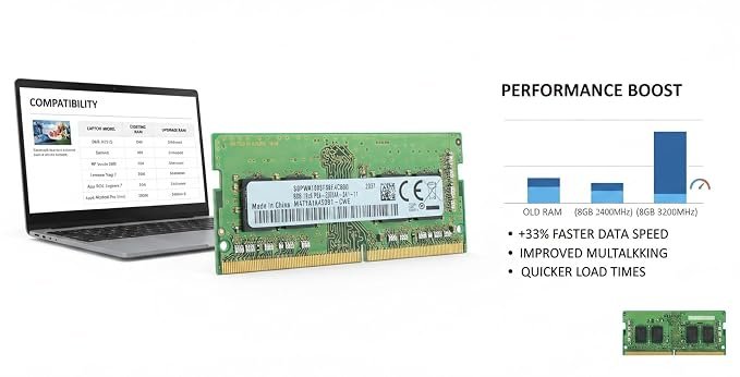 8GB DDR4 Laptop RAM for Samsung 3200MHz PC4-25600 (PC4-3200AA) 1Rx8 Single Rank 260-Pin SODIMM Memory Module M471A1K43DB1-CWE